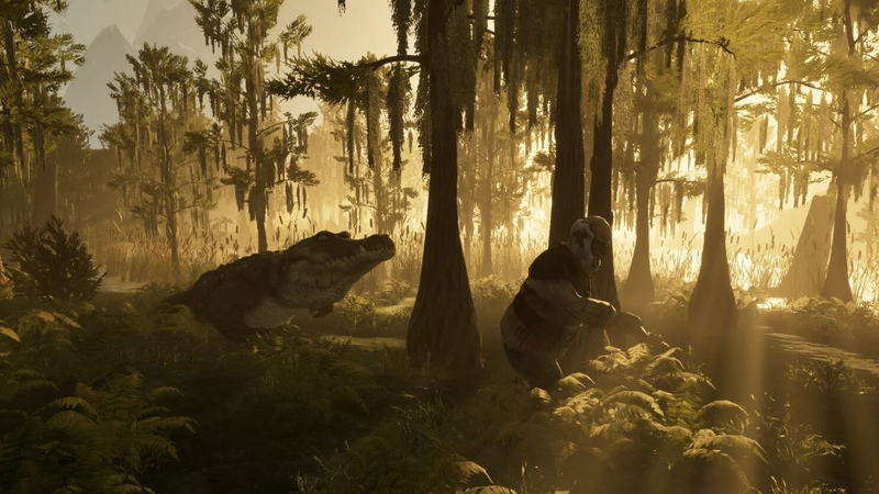 An alligator waiting in the reeds on the Swamp map in GONE Fishing